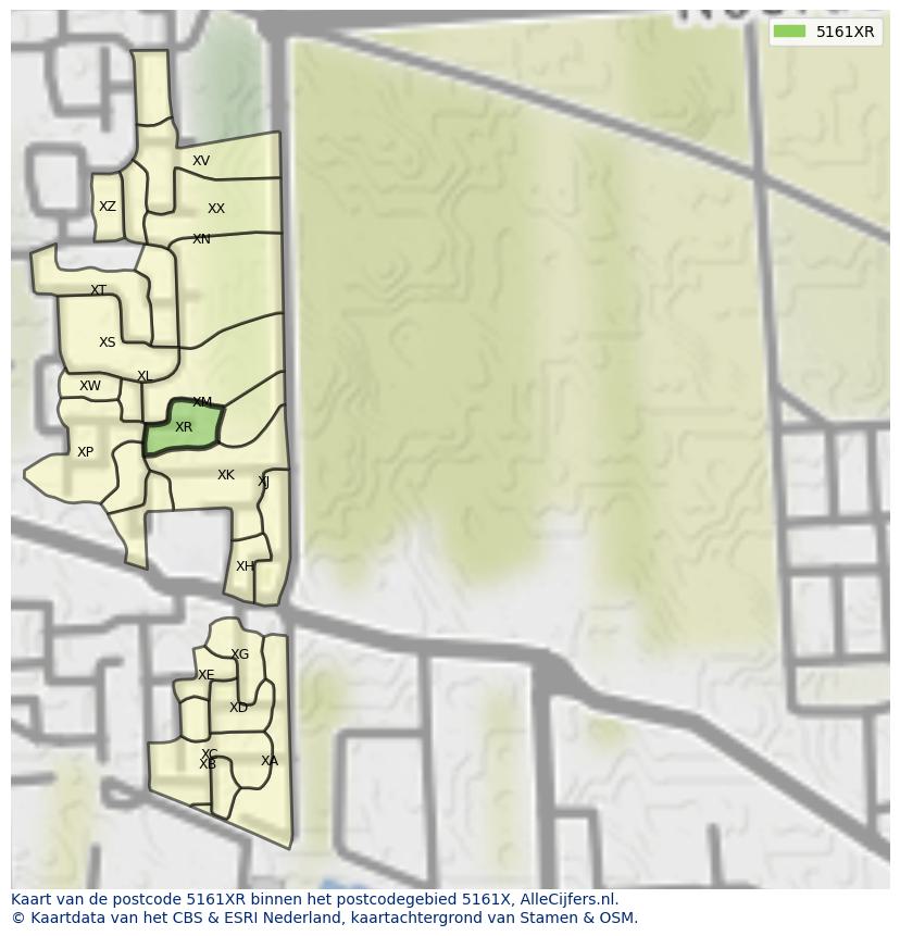 Afbeelding van het postcodegebied 5161 XR op de kaart.