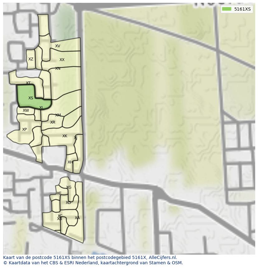 Afbeelding van het postcodegebied 5161 XS op de kaart.