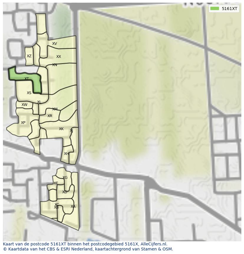 Afbeelding van het postcodegebied 5161 XT op de kaart.
