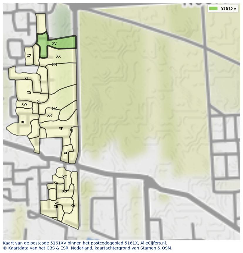 Afbeelding van het postcodegebied 5161 XV op de kaart.