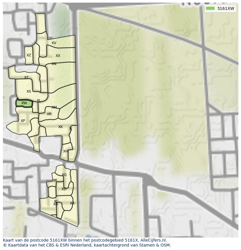Afbeelding van het postcodegebied 5161 XW op de kaart.