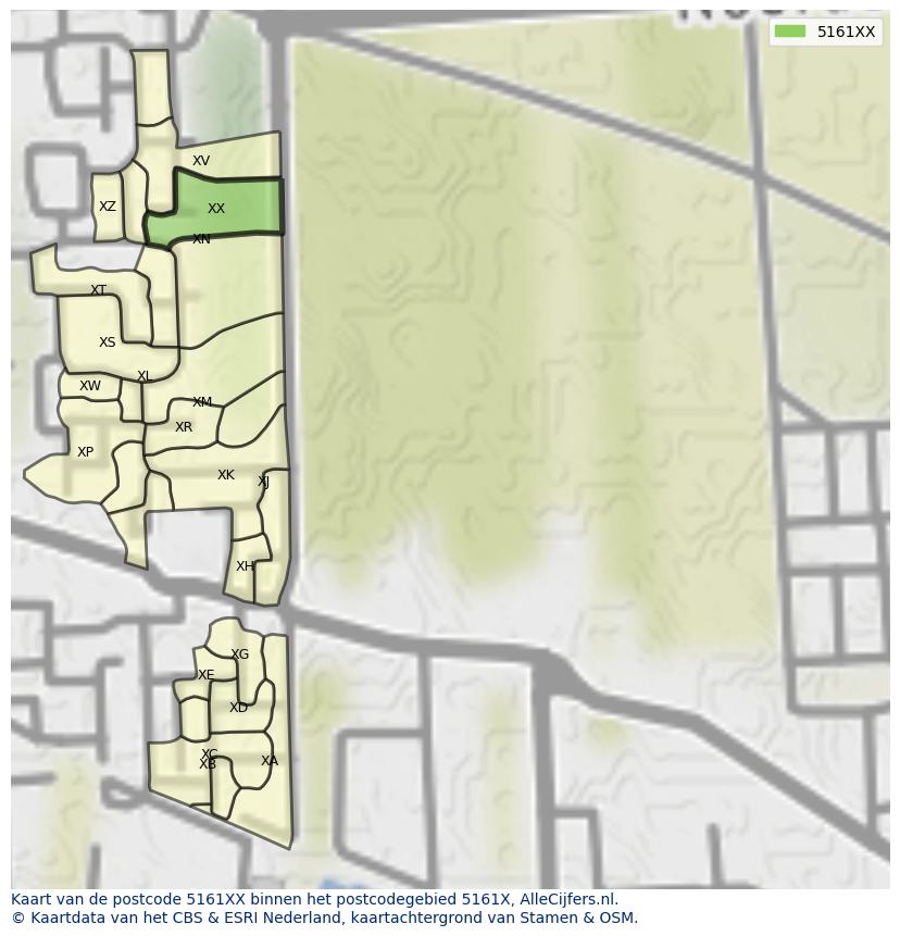 Afbeelding van het postcodegebied 5161 XX op de kaart.