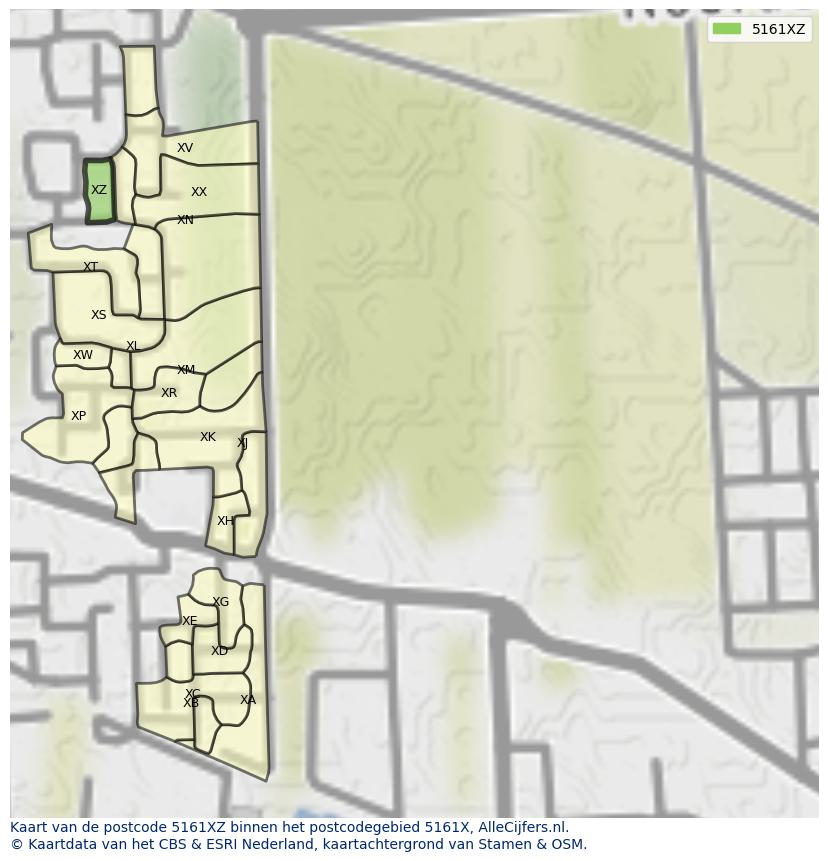 Afbeelding van het postcodegebied 5161 XZ op de kaart.