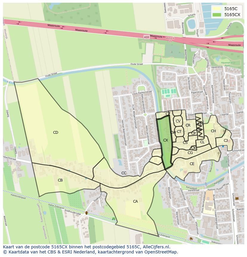 Afbeelding van het postcodegebied 5165 CX op de kaart.