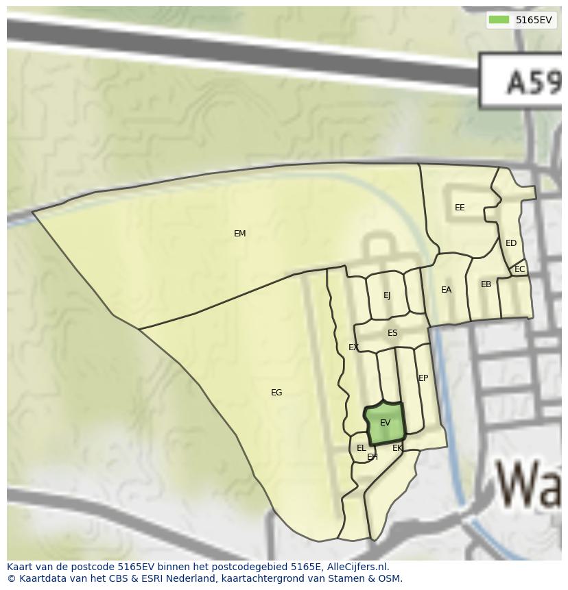 Afbeelding van het postcodegebied 5165 EV op de kaart.