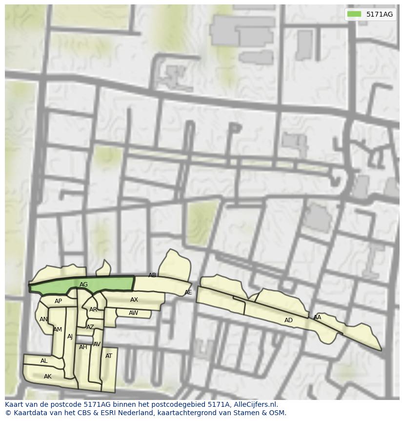 Afbeelding van het postcodegebied 5171 AG op de kaart.