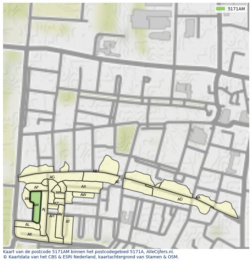 Afbeelding van het postcodegebied 5171 AM op de kaart.