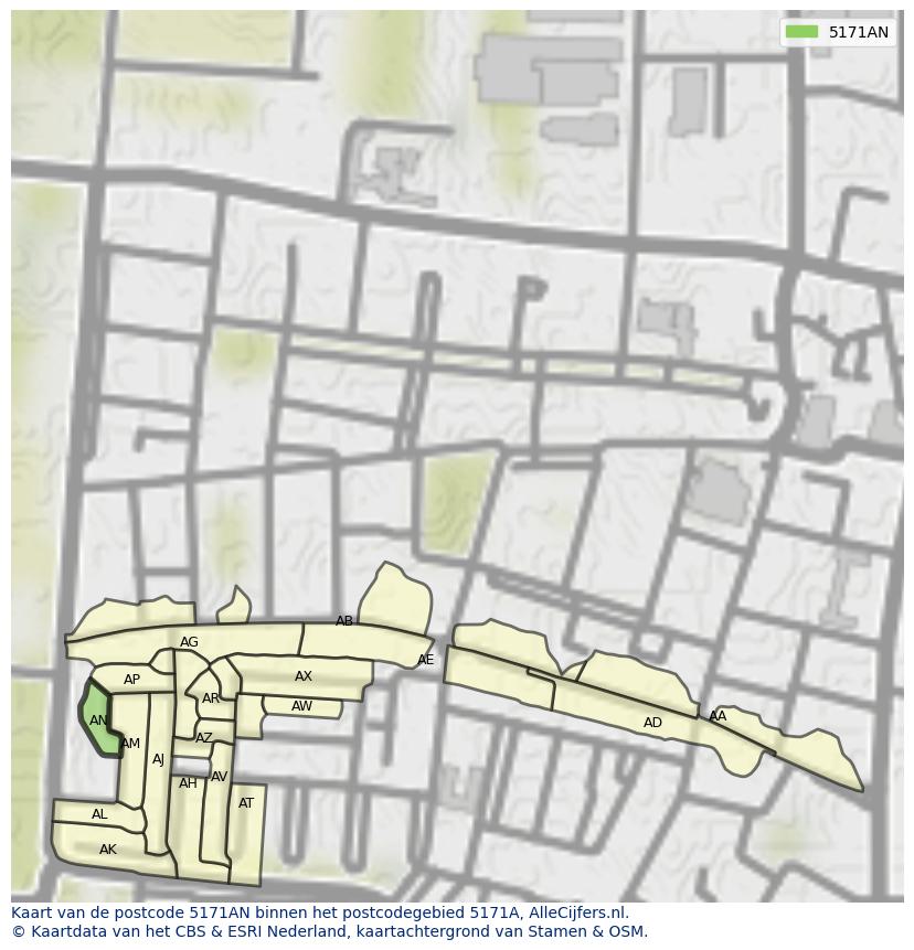 Afbeelding van het postcodegebied 5171 AN op de kaart.