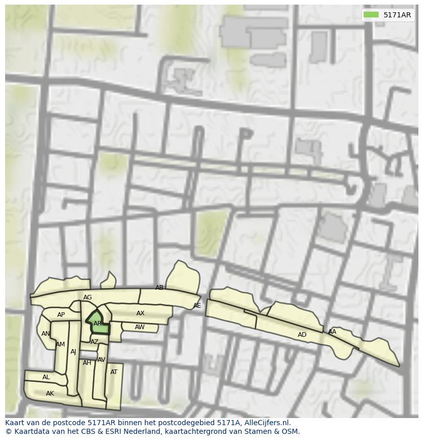 Afbeelding van het postcodegebied 5171 AR op de kaart.