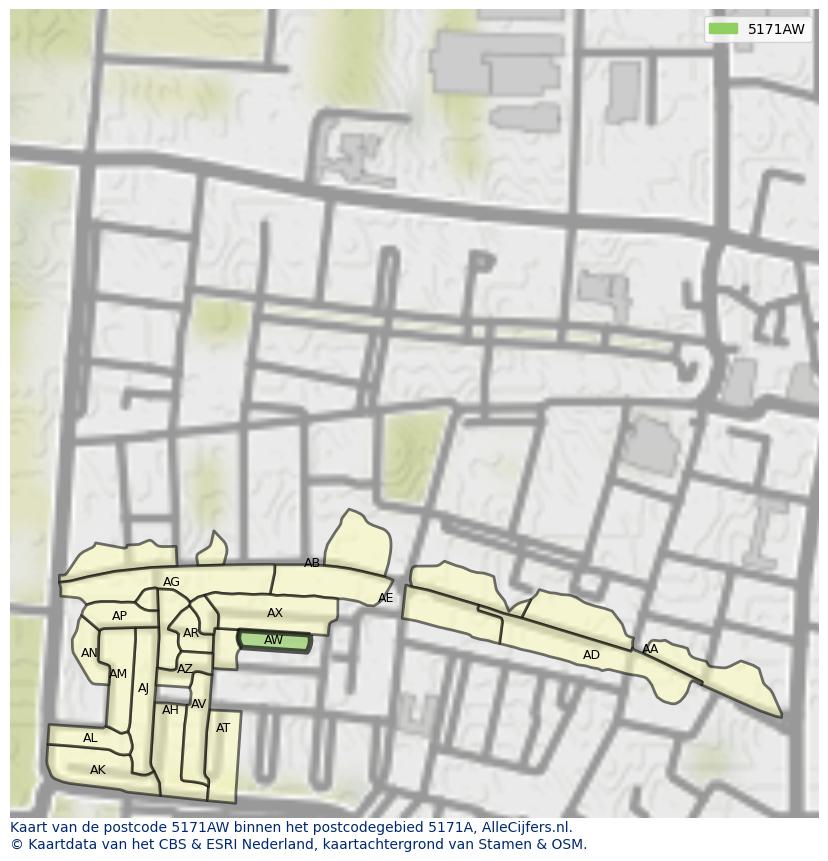 Afbeelding van het postcodegebied 5171 AW op de kaart.