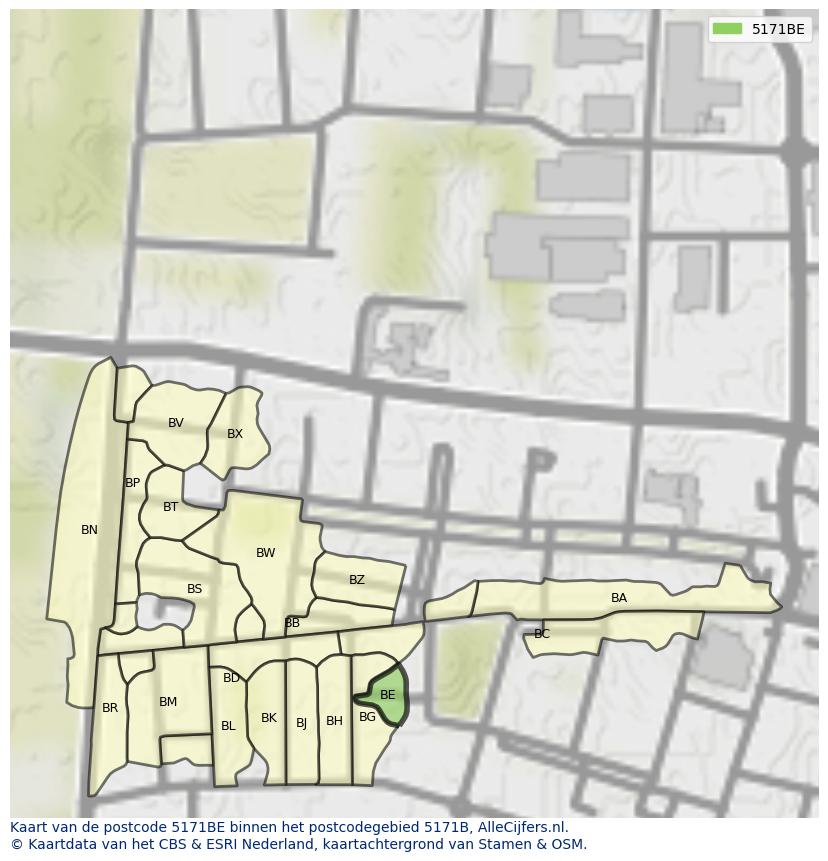 Afbeelding van het postcodegebied 5171 BE op de kaart.
