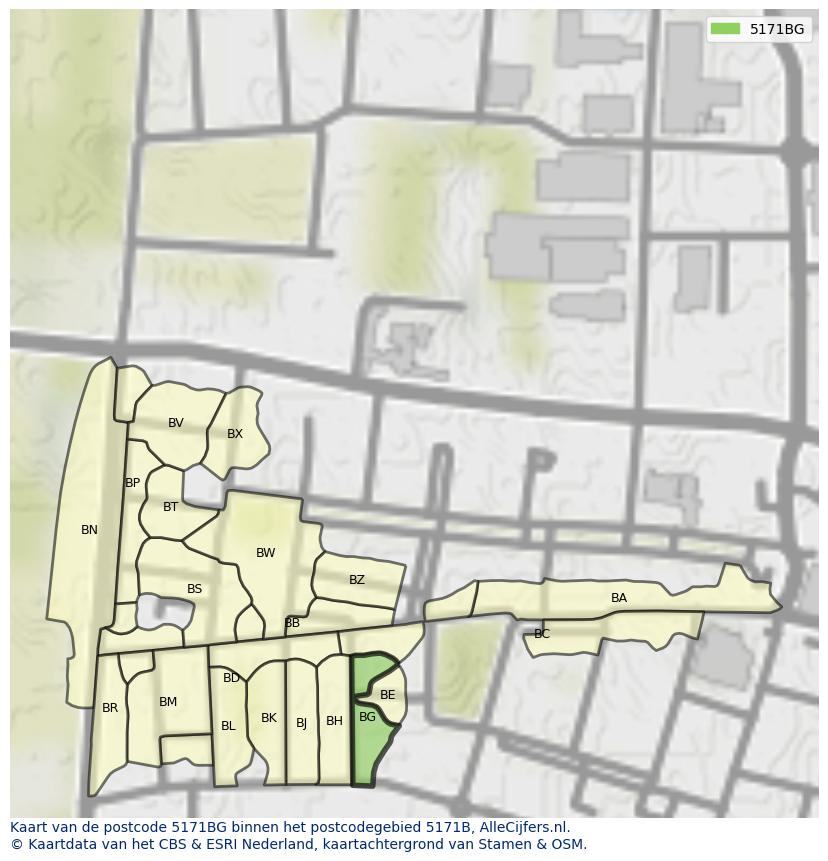 Afbeelding van het postcodegebied 5171 BG op de kaart.