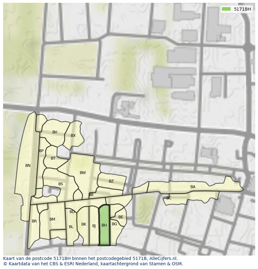 Afbeelding van het postcodegebied 5171 BH op de kaart.