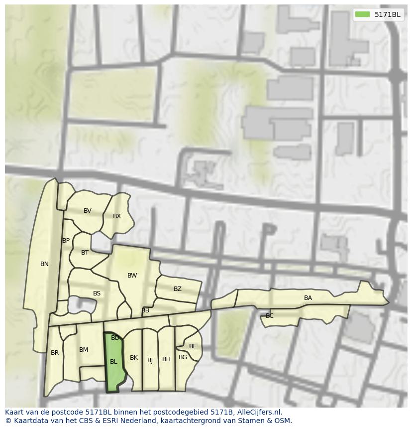 Afbeelding van het postcodegebied 5171 BL op de kaart.