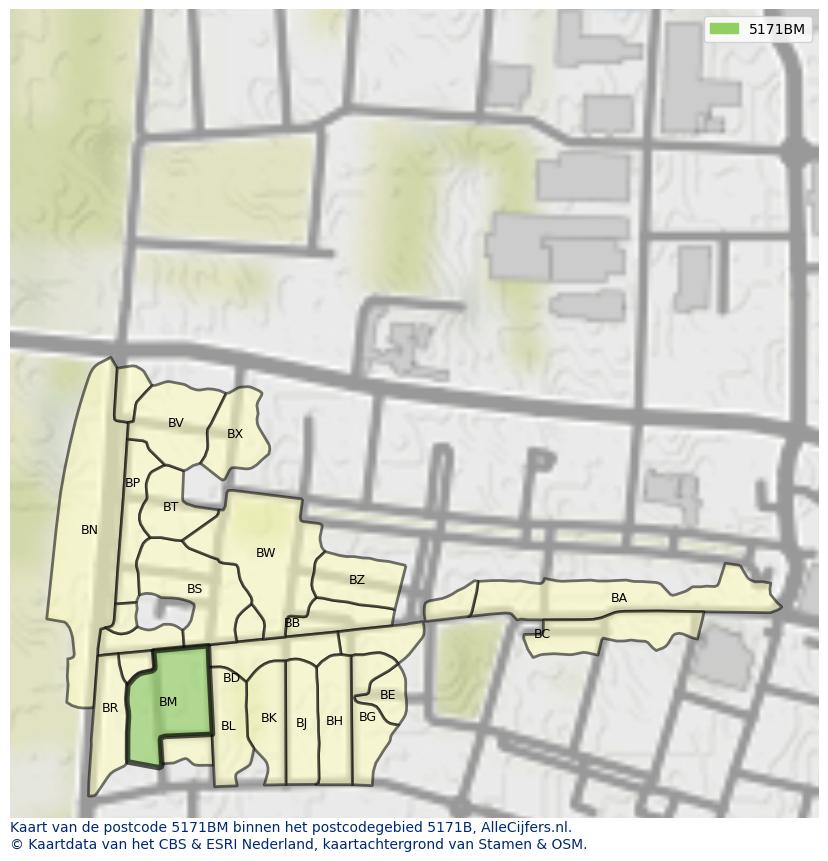Afbeelding van het postcodegebied 5171 BM op de kaart.