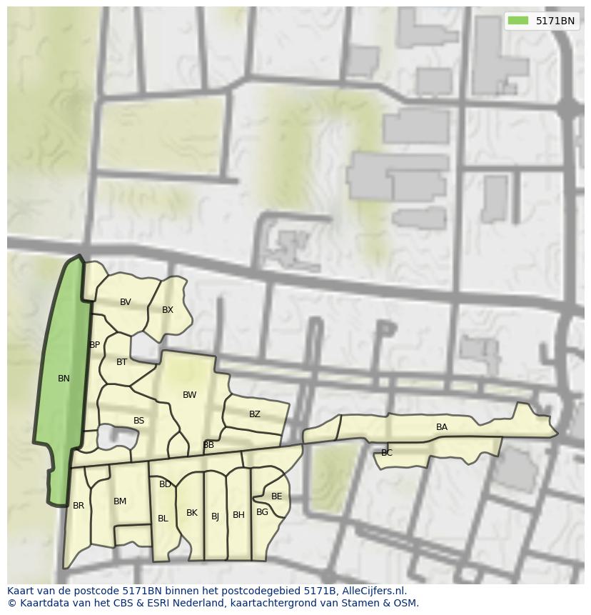 Afbeelding van het postcodegebied 5171 BN op de kaart.