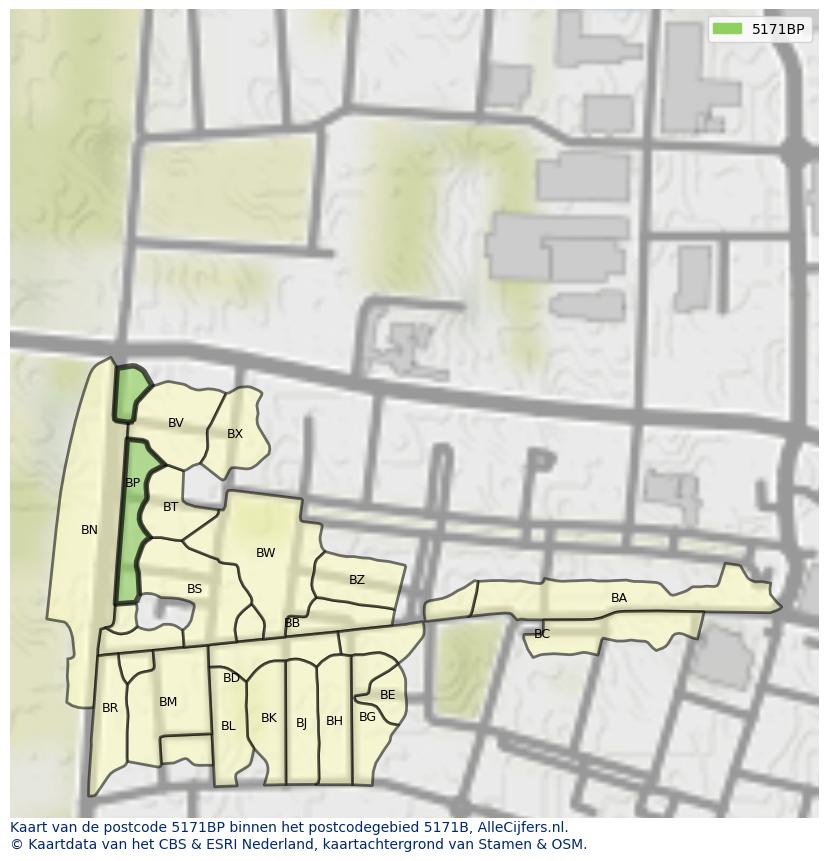 Afbeelding van het postcodegebied 5171 BP op de kaart.