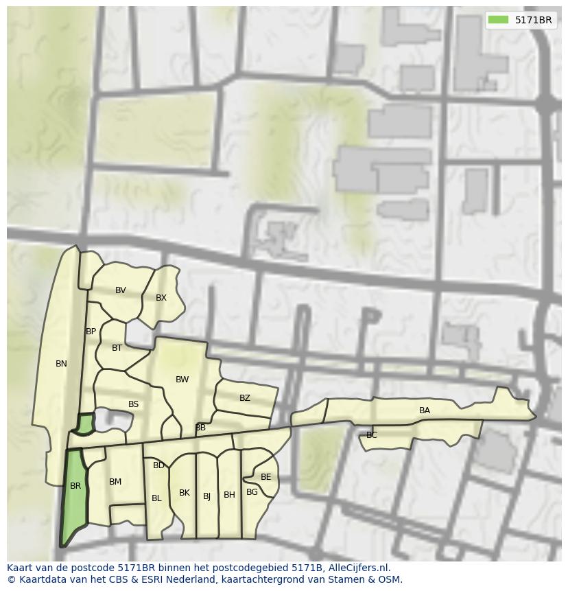 Afbeelding van het postcodegebied 5171 BR op de kaart.