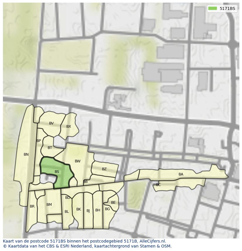Afbeelding van het postcodegebied 5171 BS op de kaart.