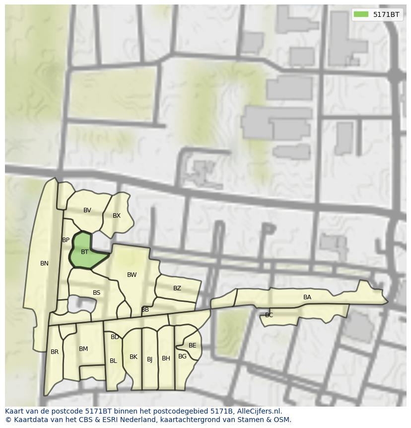 Afbeelding van het postcodegebied 5171 BT op de kaart.