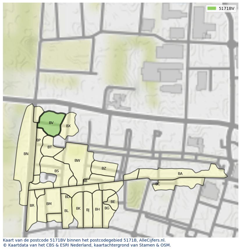 Afbeelding van het postcodegebied 5171 BV op de kaart.