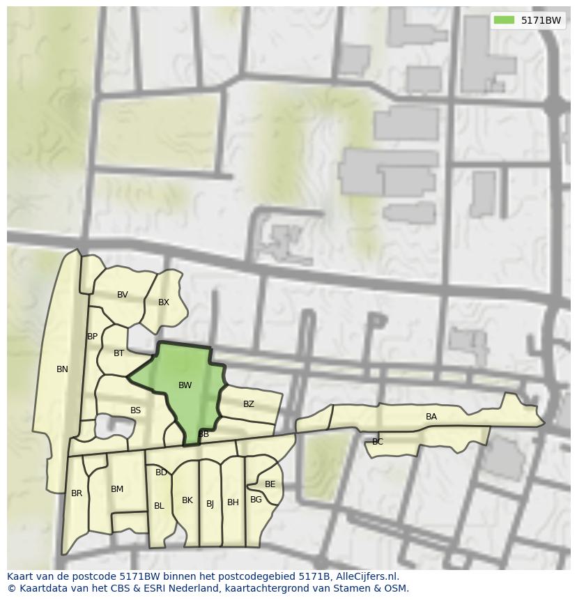Afbeelding van het postcodegebied 5171 BW op de kaart.