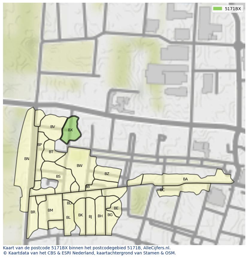Afbeelding van het postcodegebied 5171 BX op de kaart.