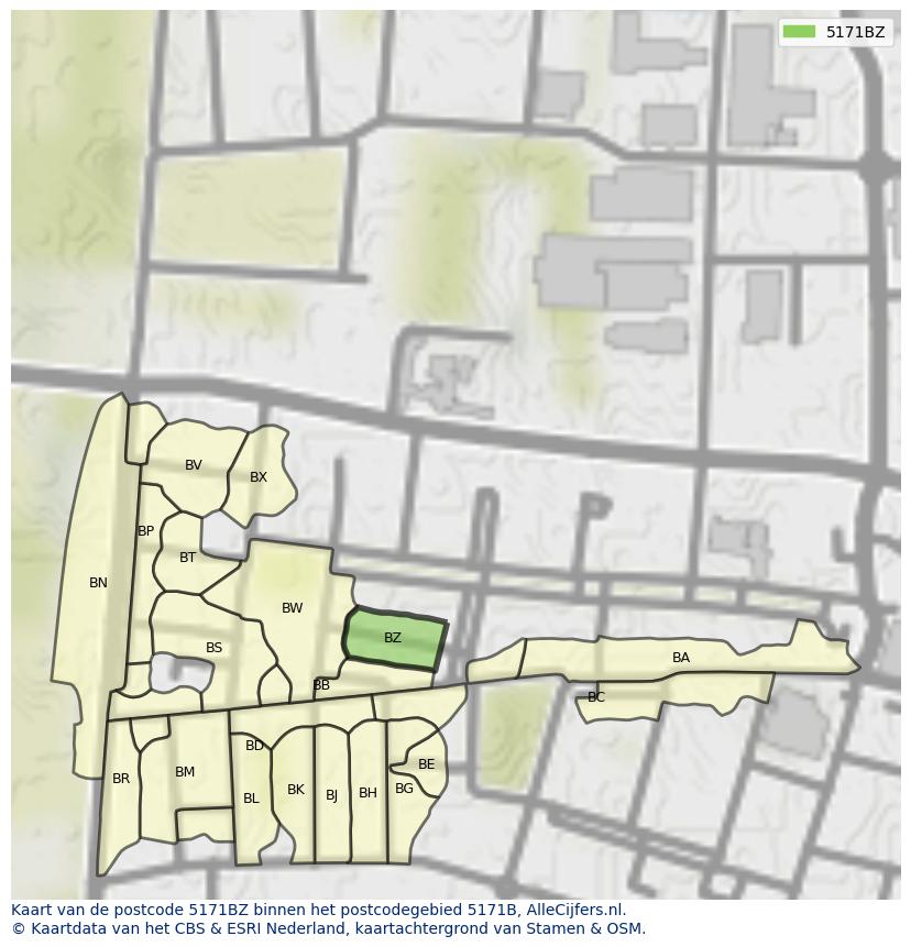 Afbeelding van het postcodegebied 5171 BZ op de kaart.