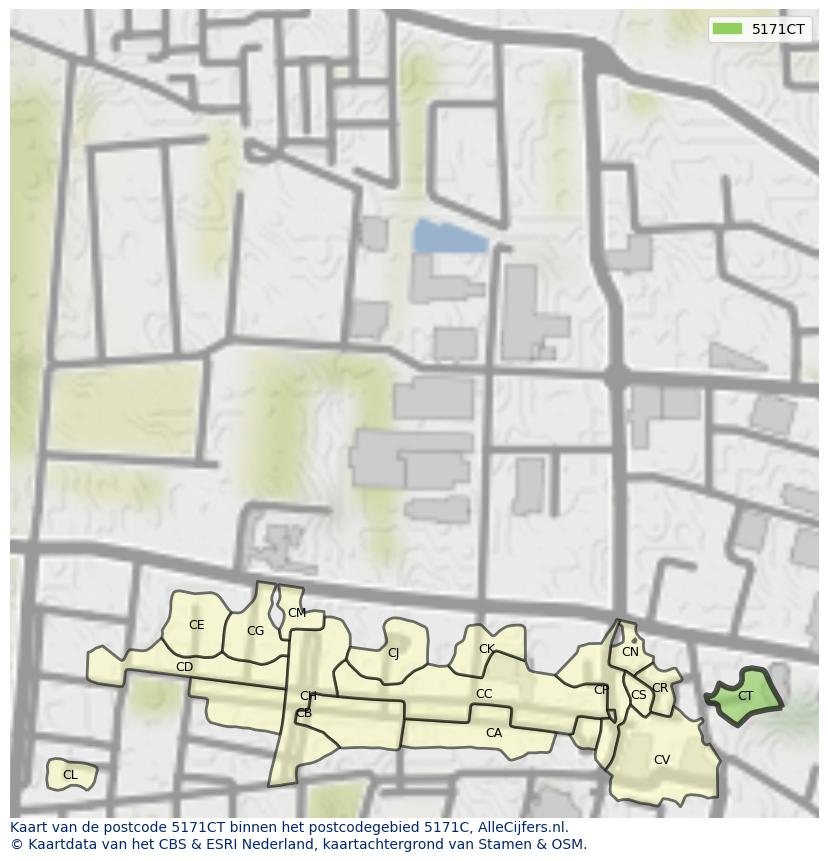 Afbeelding van het postcodegebied 5171 CT op de kaart.