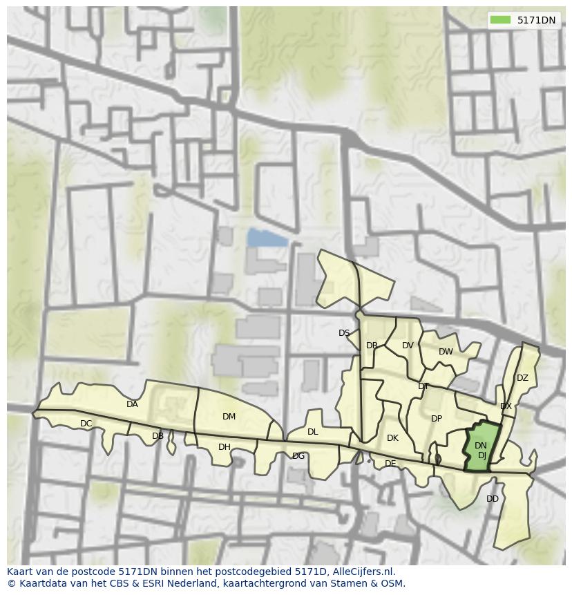 Afbeelding van het postcodegebied 5171 DN op de kaart.