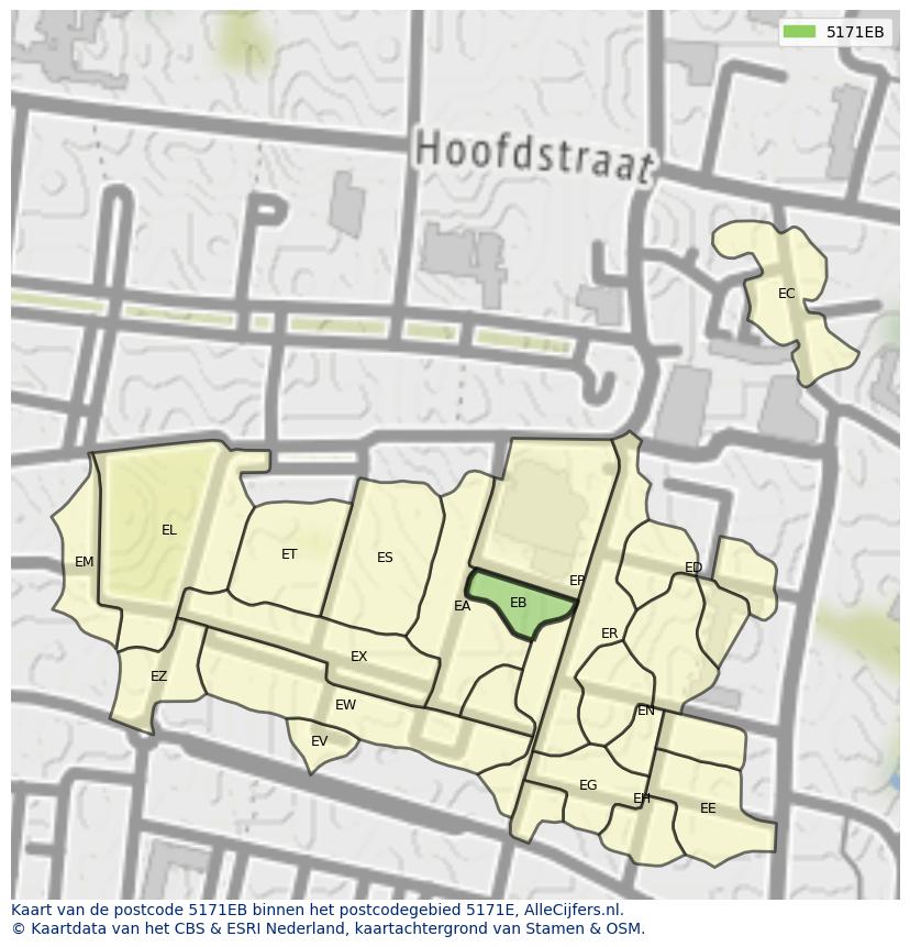 Afbeelding van het postcodegebied 5171 EB op de kaart.