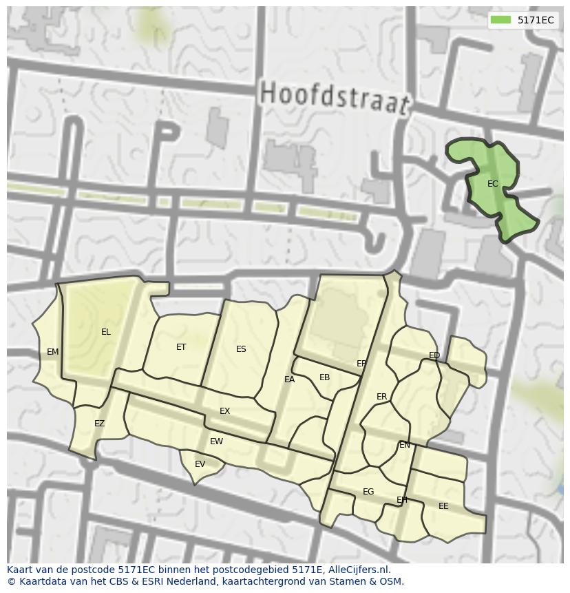 Afbeelding van het postcodegebied 5171 EC op de kaart.