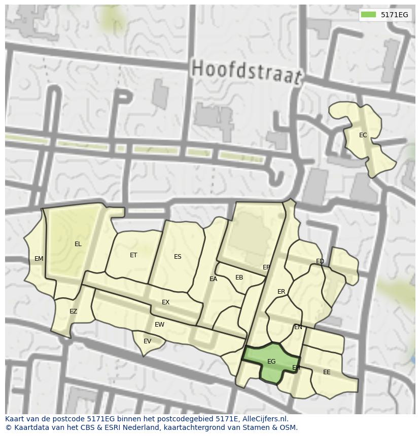 Afbeelding van het postcodegebied 5171 EG op de kaart.