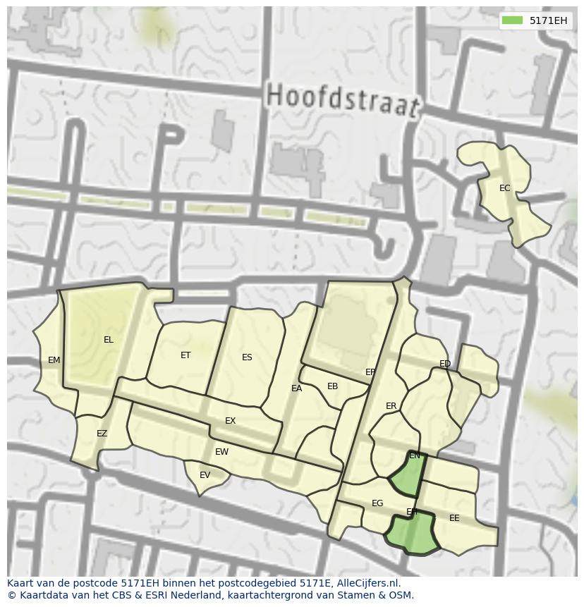 Afbeelding van het postcodegebied 5171 EH op de kaart.