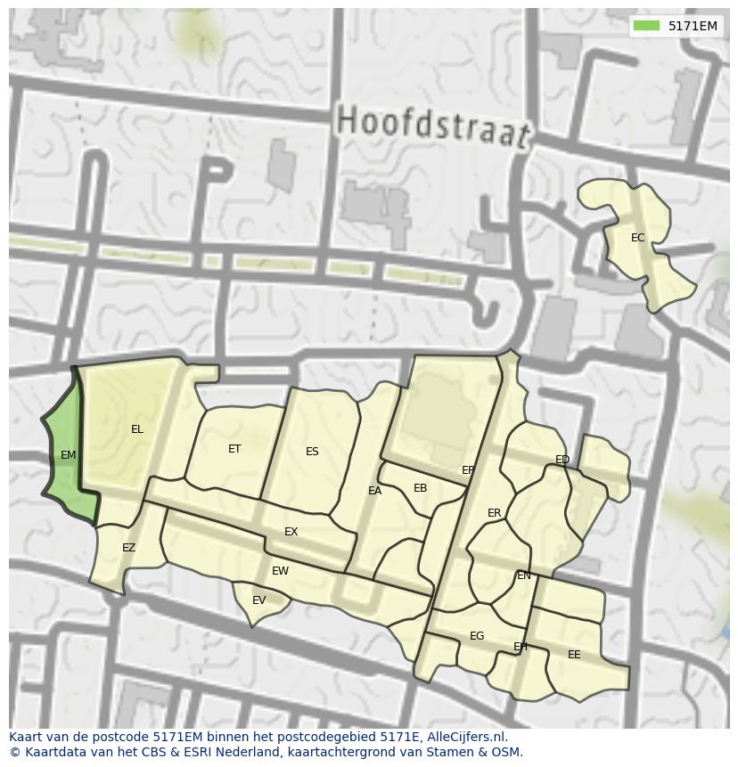 Afbeelding van het postcodegebied 5171 EM op de kaart.