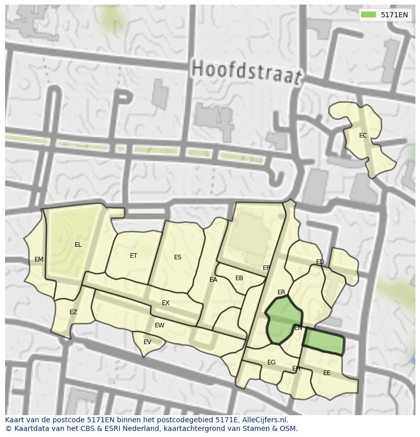 Afbeelding van het postcodegebied 5171 EN op de kaart.