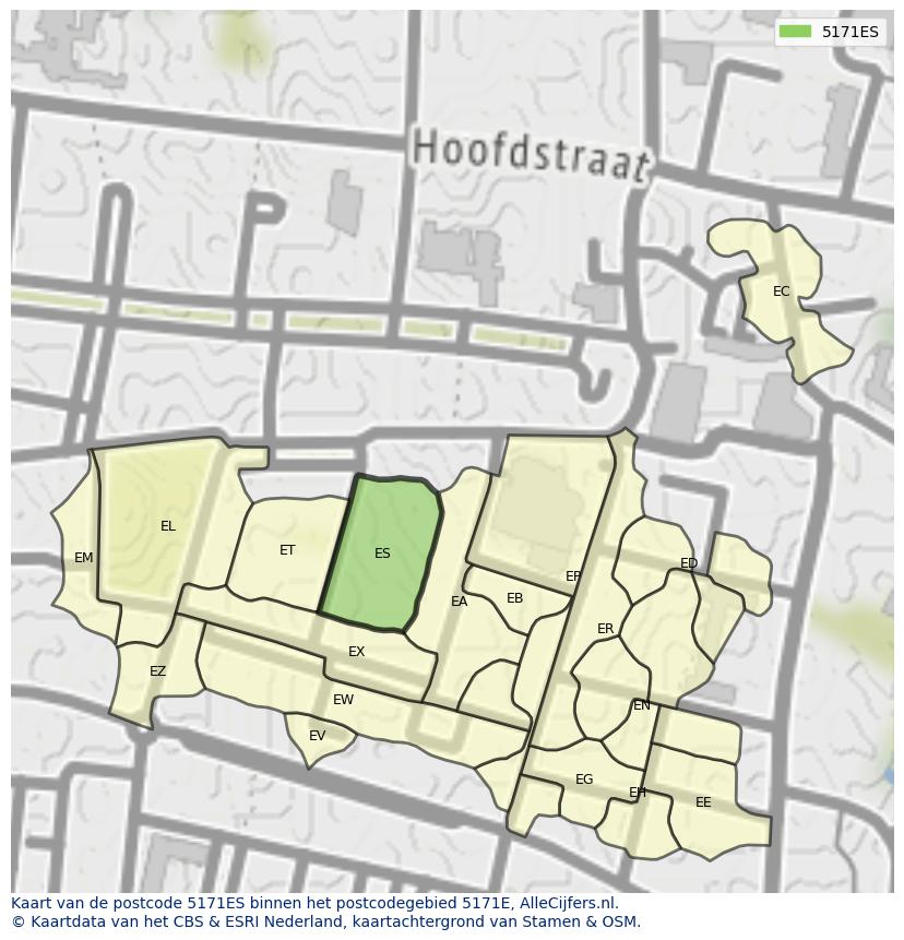 Afbeelding van het postcodegebied 5171 ES op de kaart.