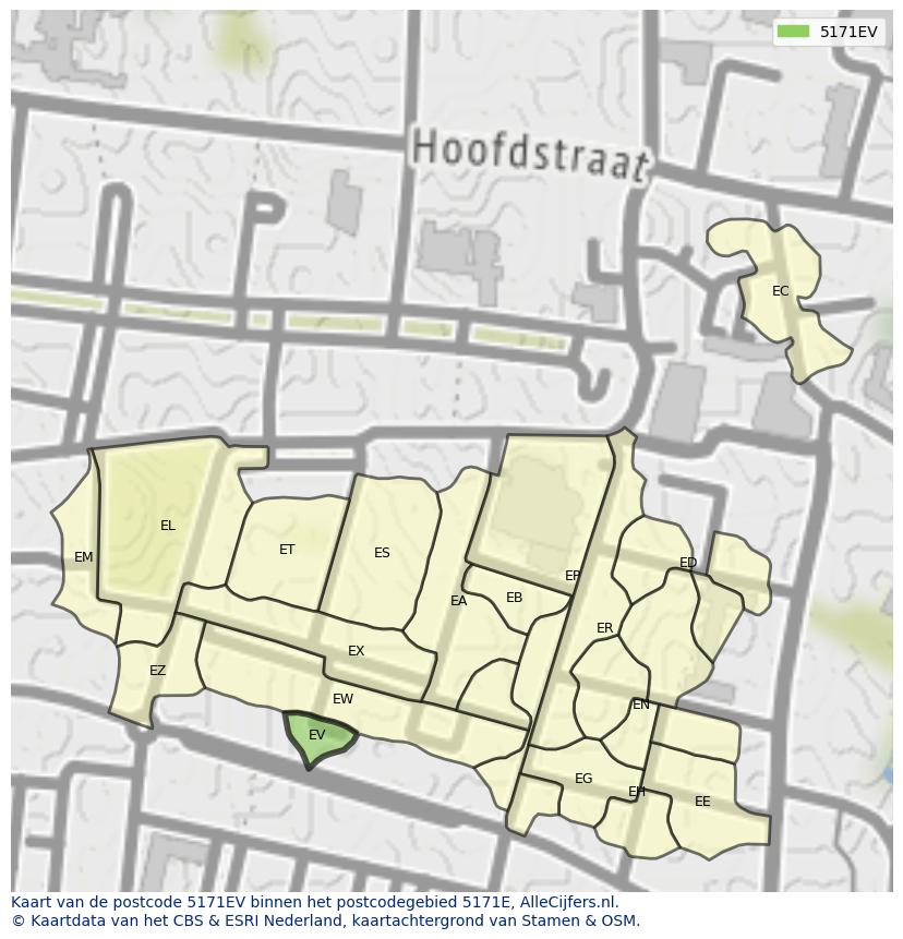 Afbeelding van het postcodegebied 5171 EV op de kaart.