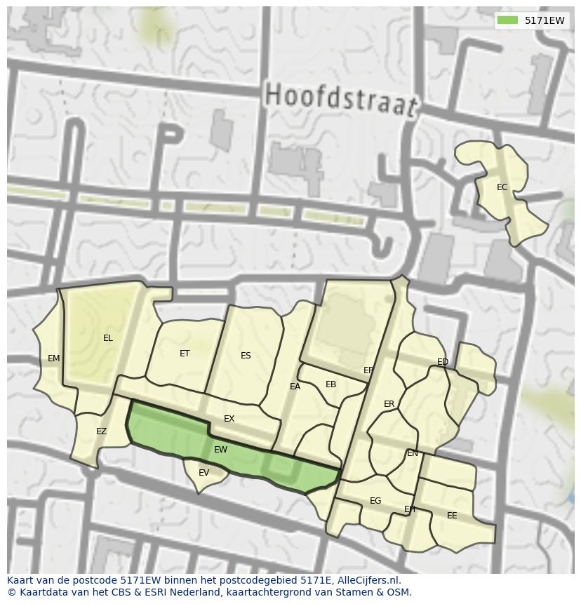 Afbeelding van het postcodegebied 5171 EW op de kaart.