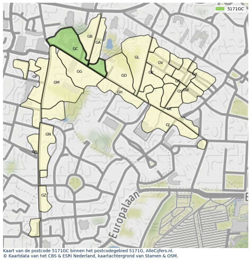Afbeelding van het postcodegebied 5171 GC op de kaart.