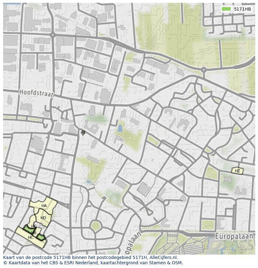 Afbeelding van het postcodegebied 5171 HB op de kaart.