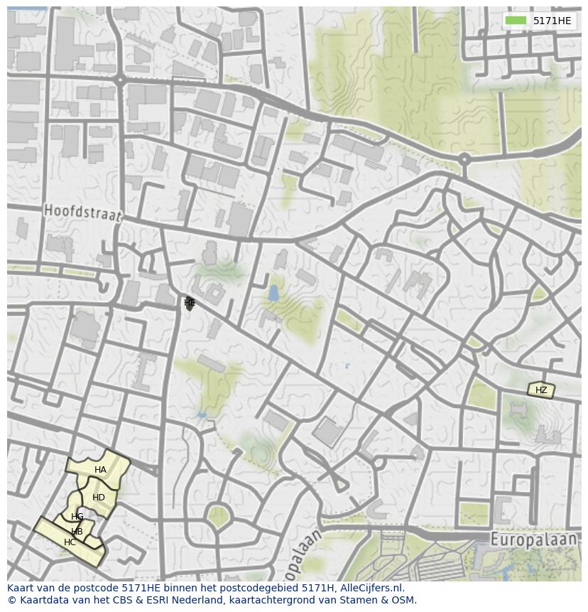 Afbeelding van het postcodegebied 5171 HE op de kaart.
