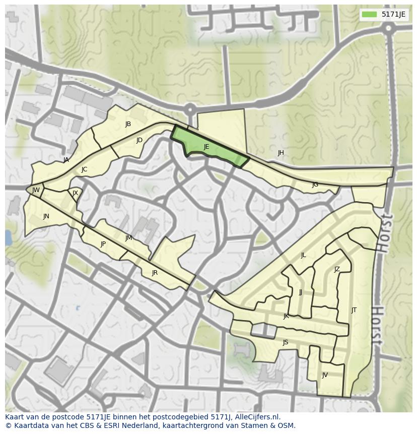 Afbeelding van het postcodegebied 5171 JE op de kaart.