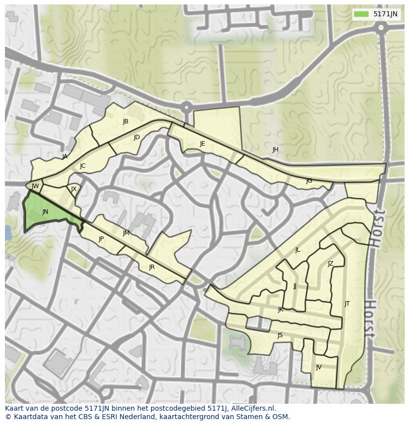 Afbeelding van het postcodegebied 5171 JN op de kaart.