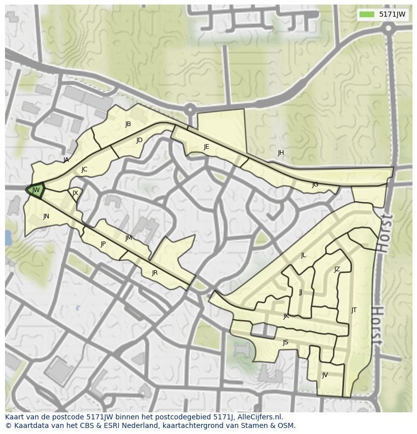 Afbeelding van het postcodegebied 5171 JW op de kaart.