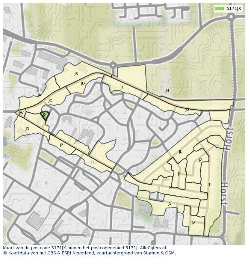 Afbeelding van het postcodegebied 5171 JX op de kaart.