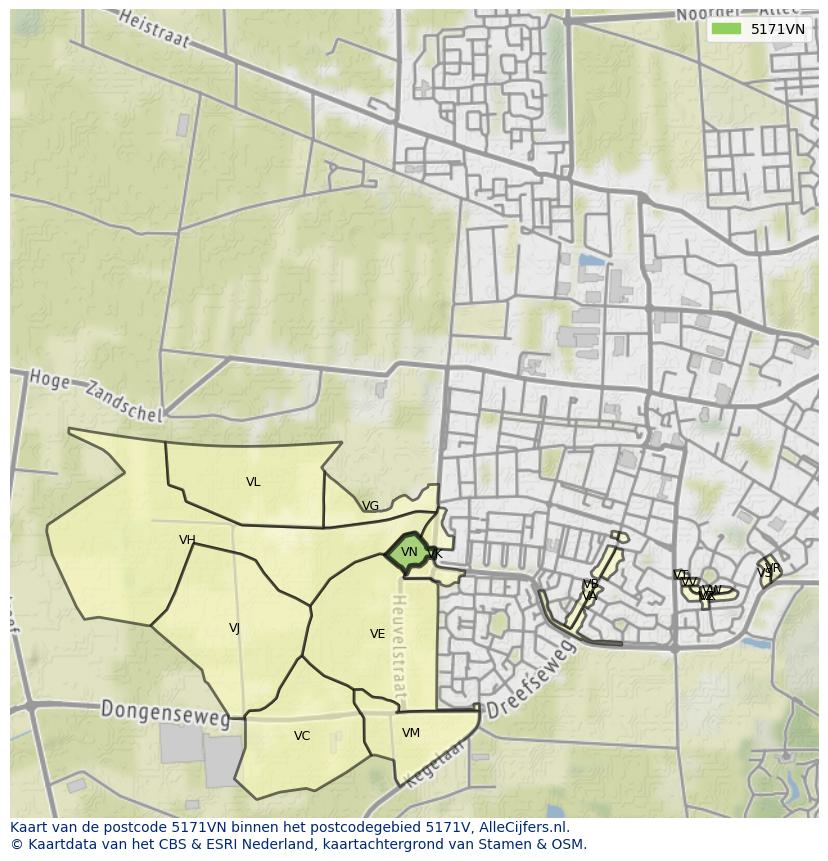 Afbeelding van het postcodegebied 5171 VN op de kaart.