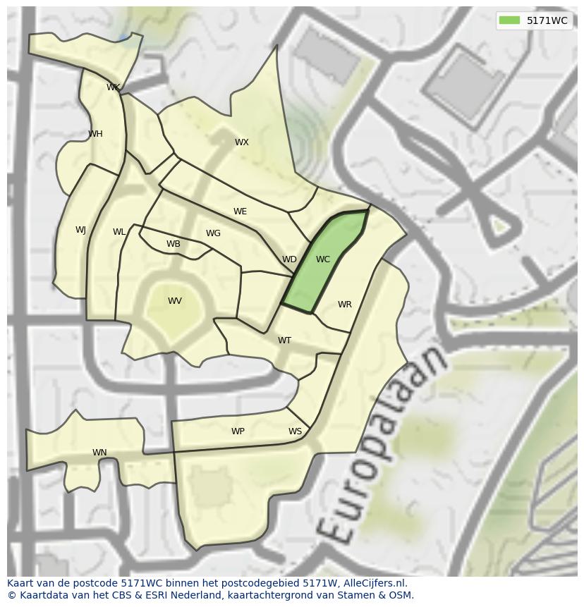 Afbeelding van het postcodegebied 5171 WC op de kaart.