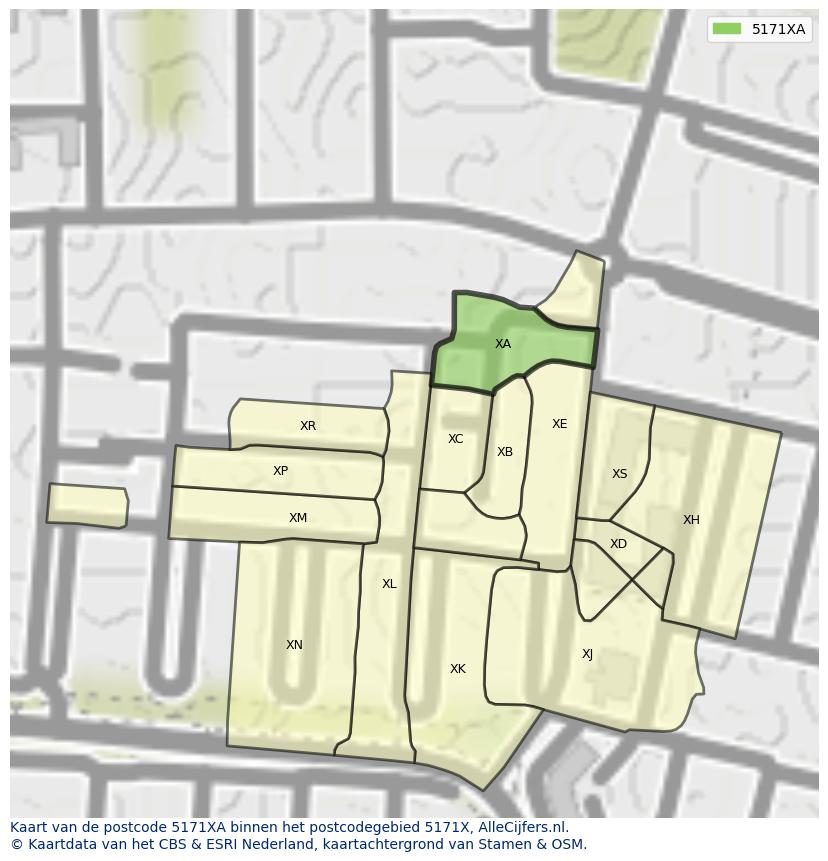 Afbeelding van het postcodegebied 5171 XA op de kaart.