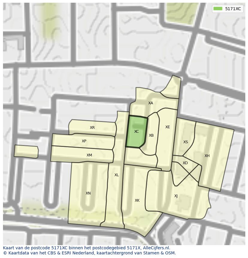 Afbeelding van het postcodegebied 5171 XC op de kaart.